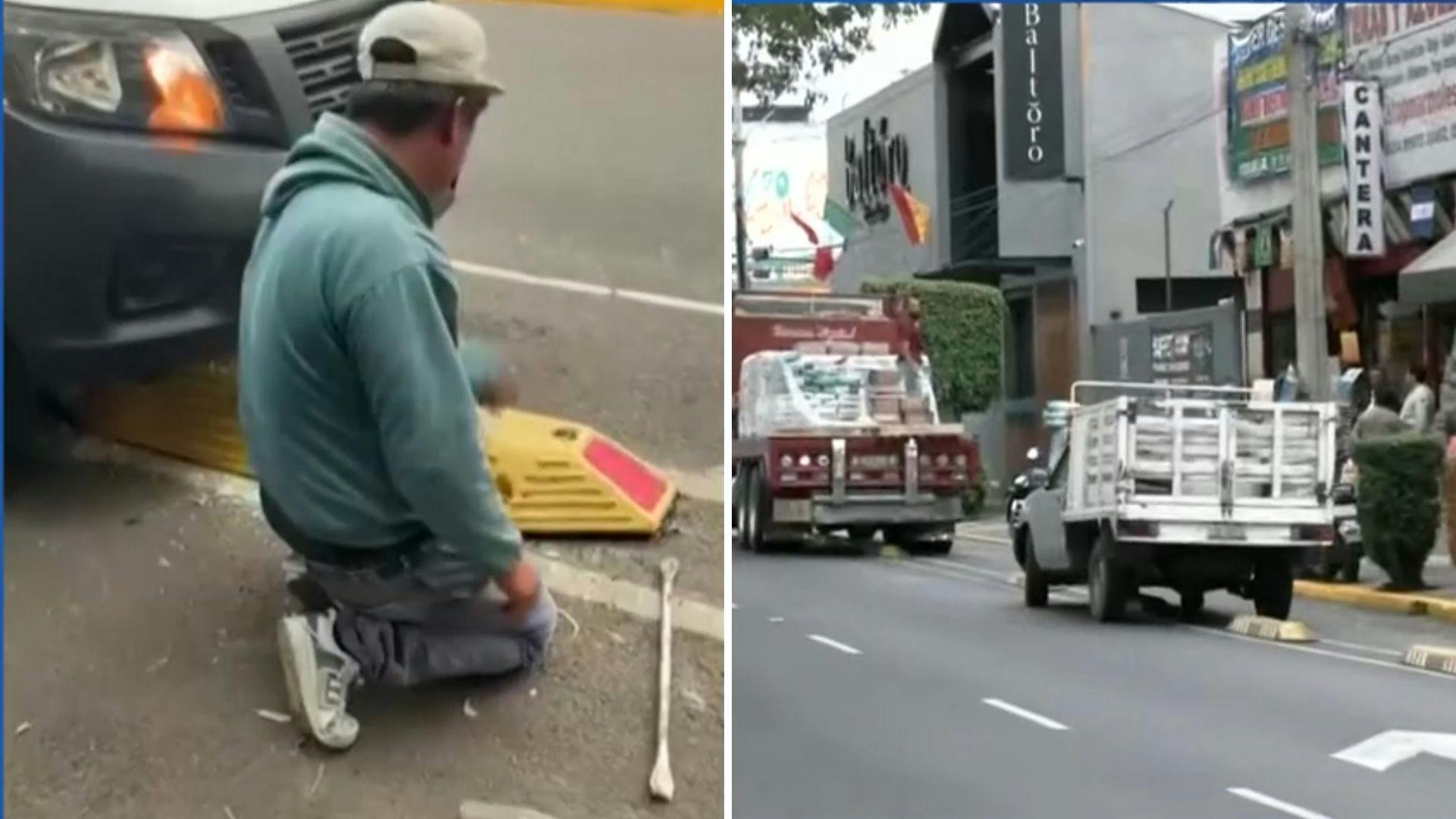 Empleados quitan canaletas de ciclovía en División del Norte sin autorización. Negocios usan zona de descarga como estacionamiento, atrapando ciclistas.