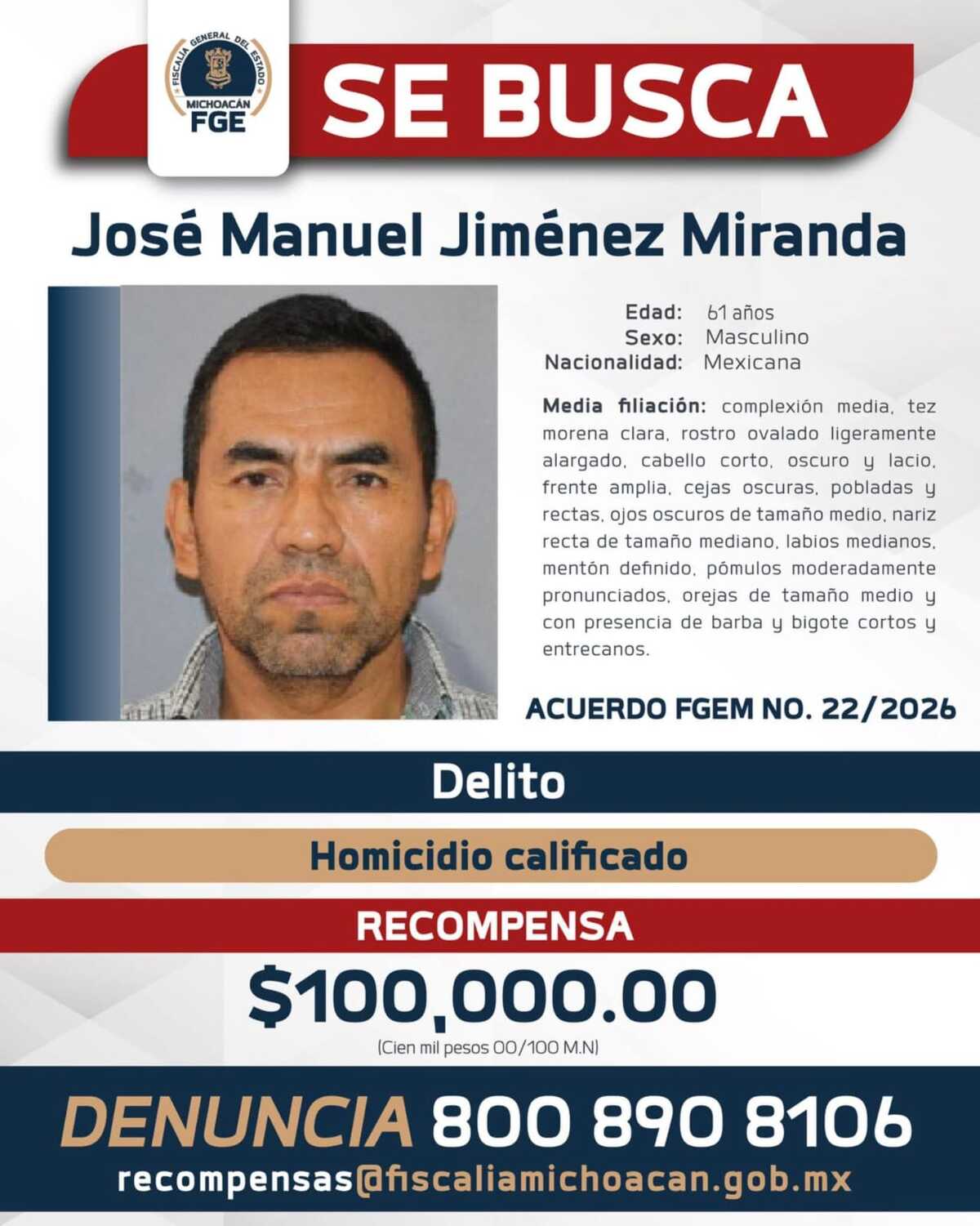 La Fiscalía de Michoacán ofrece 100 mil pesos por el coordinador de escoltas de Carlos Manzo. Suman 24 detenidos vinculados al CJNG. Detalles aquí.