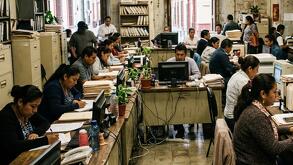 personas en una oficina burocrática