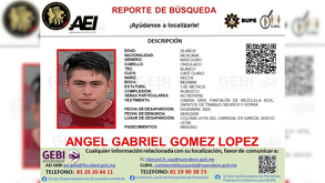 La Fiscalía de Nuevo León emitió una ficha de búsqueda para localizar a Ángel Gabriel Gómez López, visto por última vez en la colonia Joya del Carrizal, García.