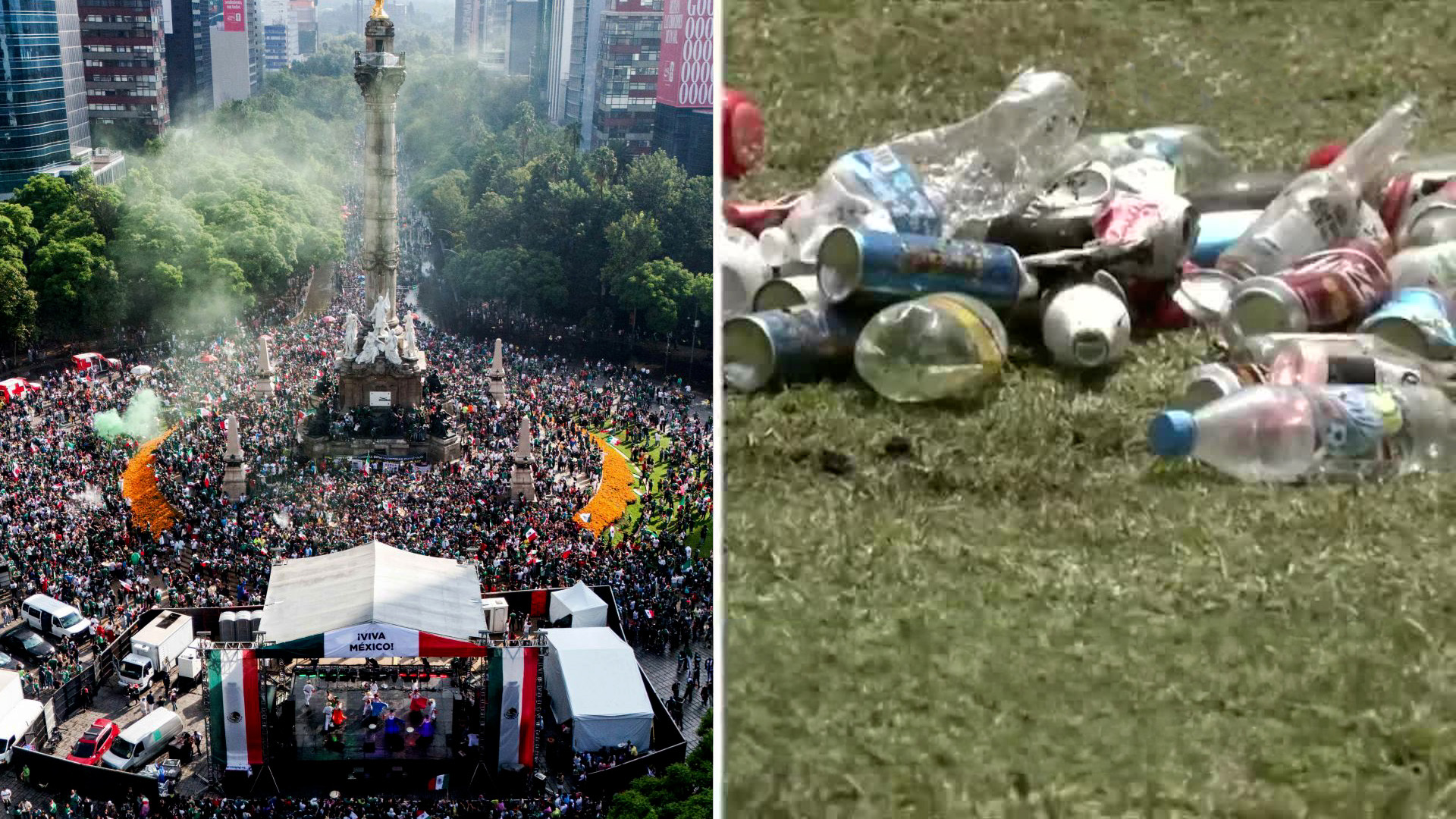 Javier Suárez reporta desde el Ángel de la Independencia: aficionados destruyeron 3000 plantas para evitar mojarse. Descubre los daños y limpieza.