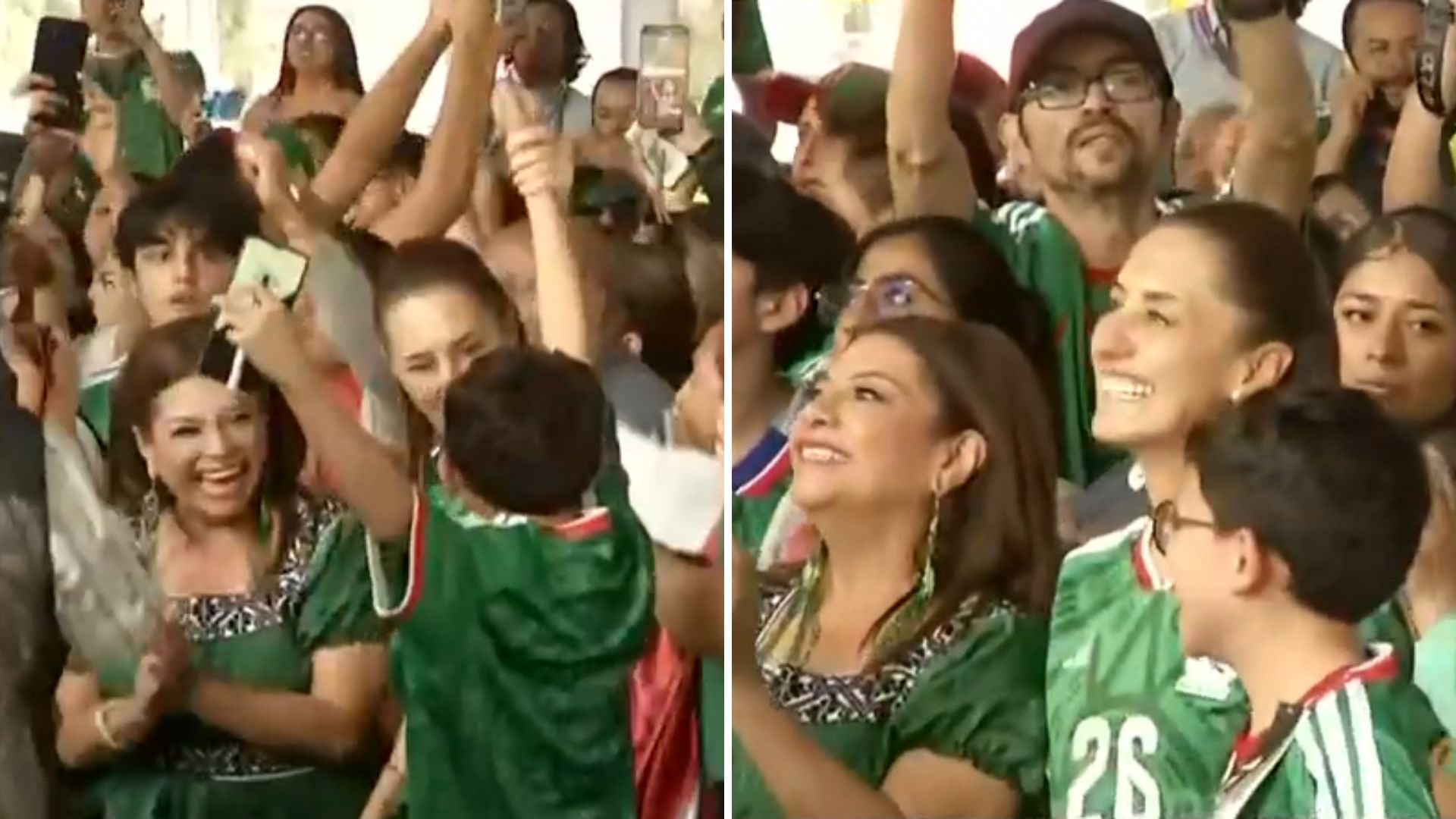 La presidenta Claudia Sheinbaum y la jefa de Gobierno Clara Brugada celebraron el gol de la Selección Nacional con familias de la CdMx en la Gustavo A. Madero.