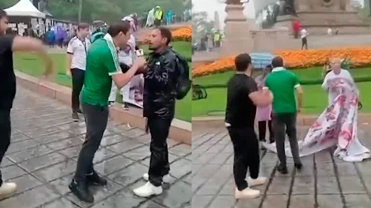 Un grupo de aficionados presuntamente en estado de ebriedad retiró una lona utilizada por madres buscadoras para cubrirse de la lluvia.