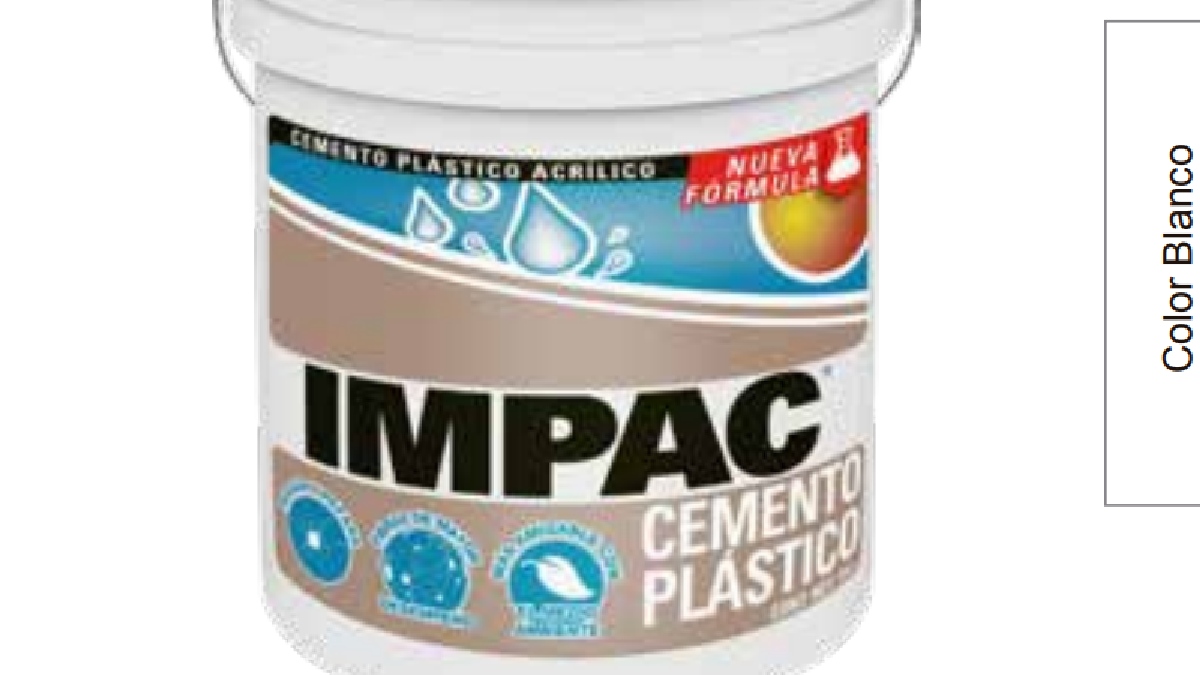 Cubeta con cemento con la marca de IMPAC en la etiqueta