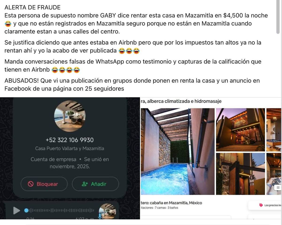 Fraudes denunciados en Facebook por Cabañas Mazamitla que no existen