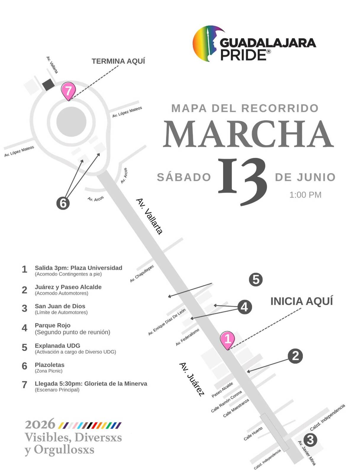 La imagen de la ruta para el Pride 2026 Guadalajara
