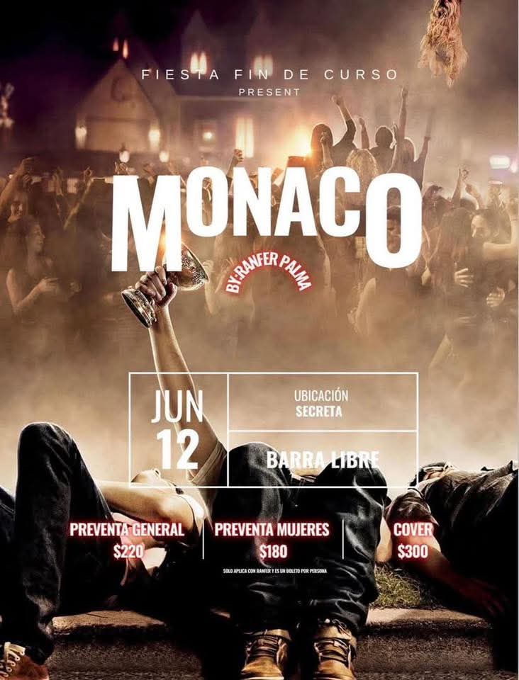 Folleto de fiesta ´Mónaco´ de influencer Ranfer Palma
