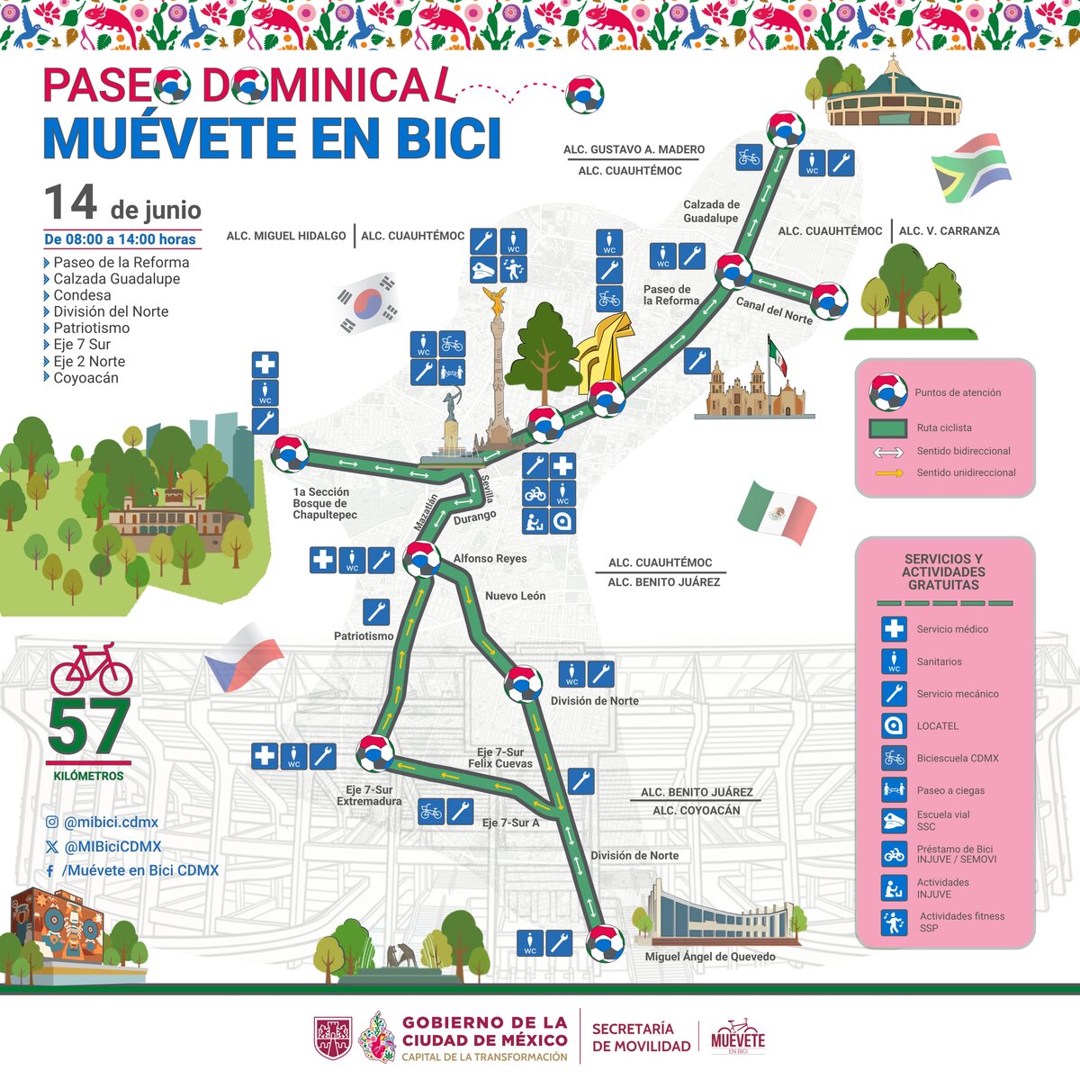 Ruta del Paseo Dominical Muévete en Bici