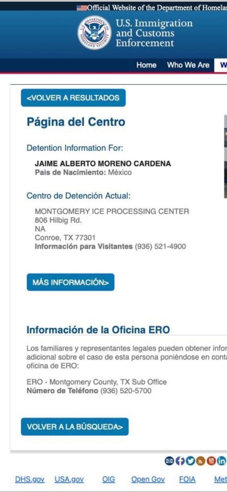 Una captura de pantalla con datos del detenido