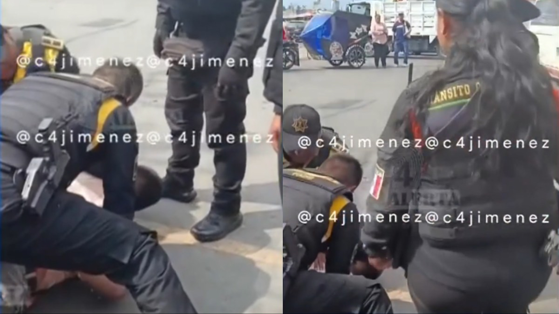 Policía de Chimalhuacán derriba vendedor de flores en retén. Vecinos denuncian abuso de autoridad mientras delincuentes asaltan sin ser capturados.