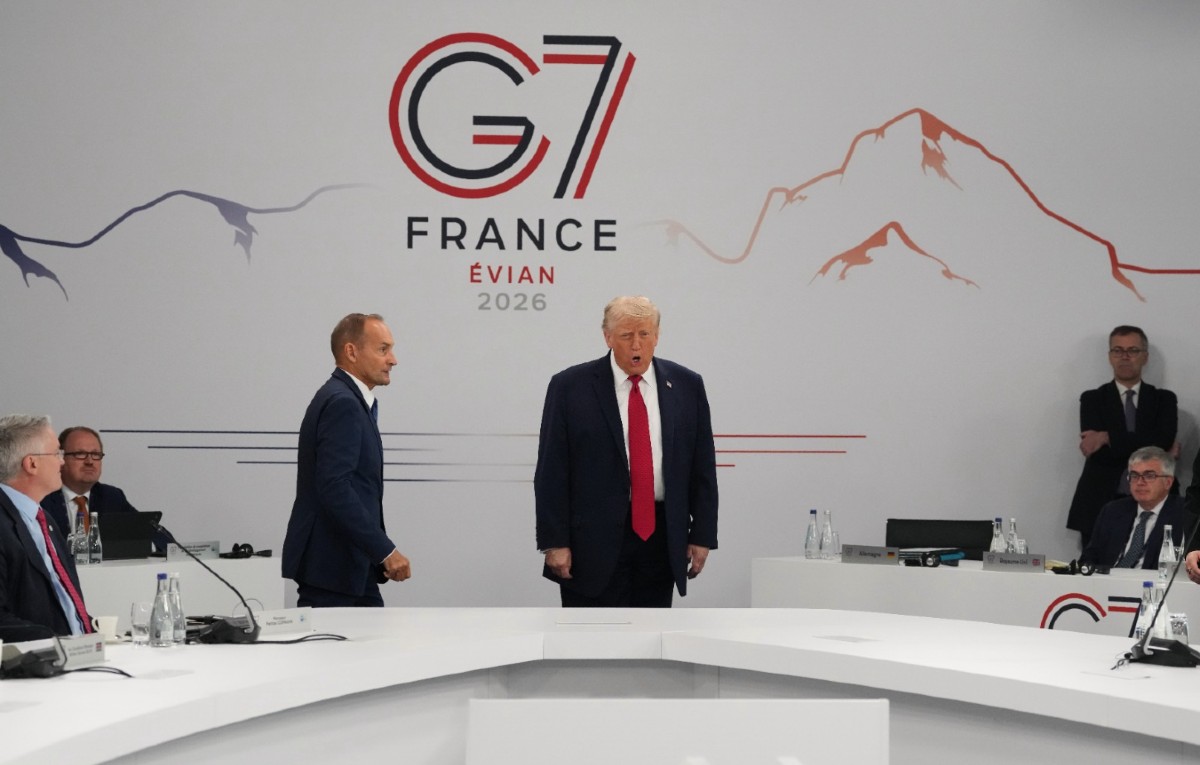El presidente de Estados Unidos, Donald Trump, llega a una sesión de trabajo de la cumbre del G7 en Evian-les-Bains, Francia, el 17 de junio de 2026.