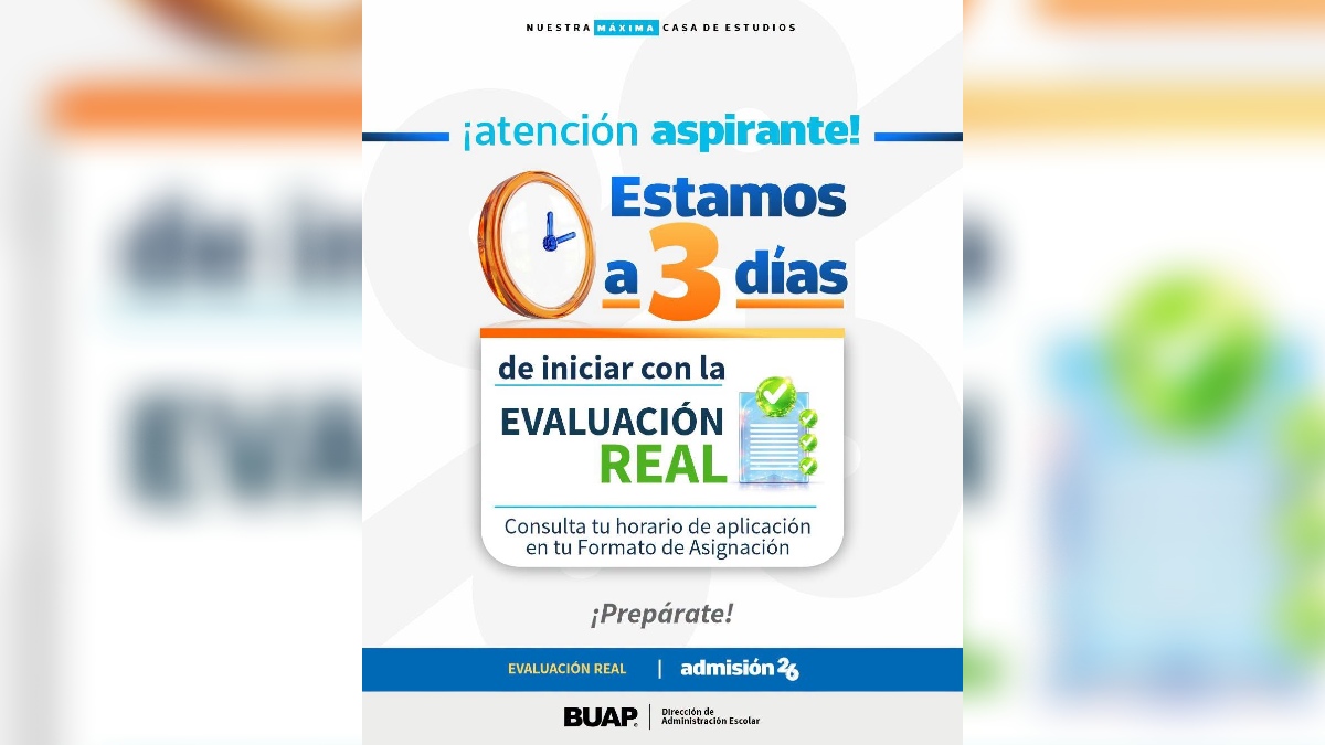 Infografía de horarios para el examen de admisión BUAP 2026