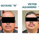 Ficha de imputación de la Fiscalía de Jalisco con las fotos de los oficiales Octavio 'N' y Víctor Alejandro 'N' con los ojos censurados por un recuadro negro