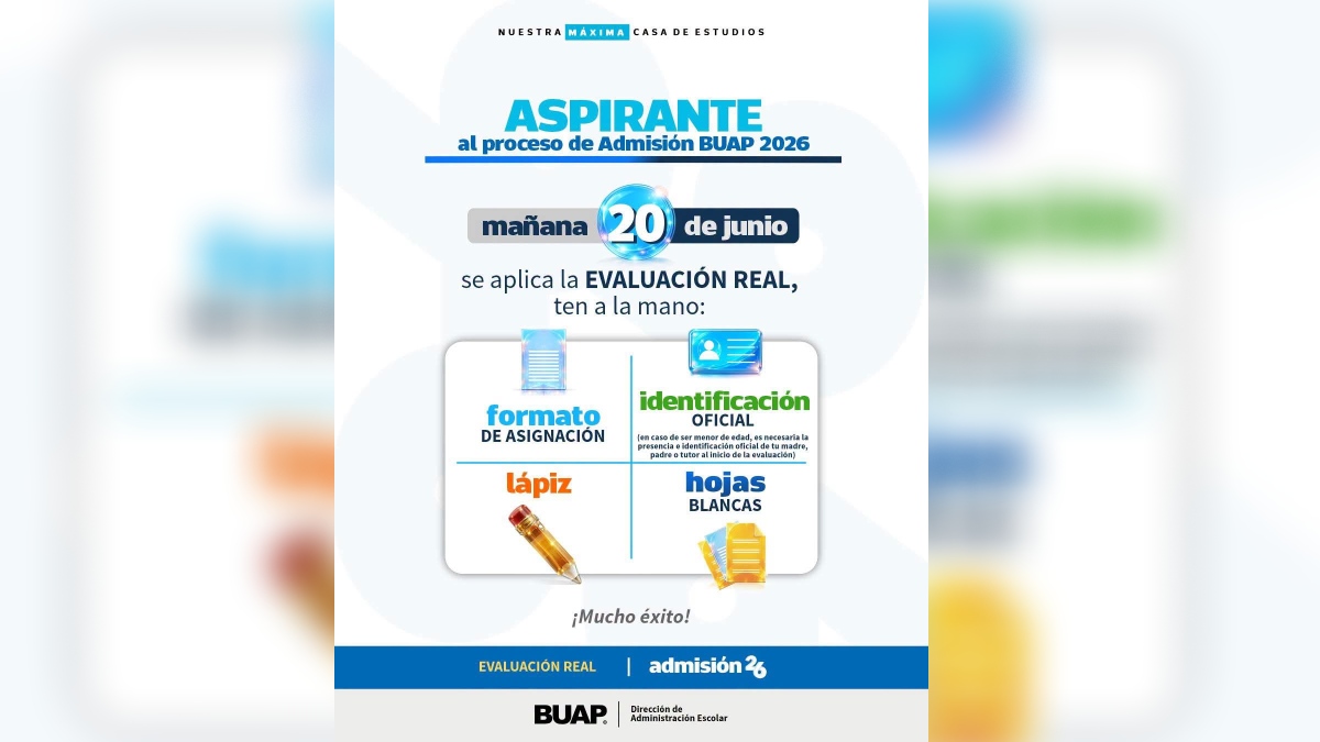 Infografía de los horarios y fechas del examen de admisión BUAP 2026