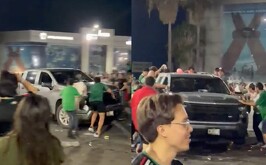 Momentos en el que un conductor ebrio atropelló a personas que celebraban el triunfo de México en Chihuahua.