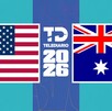 Imagen promocional de partido del Mundial 2026 con las banderas de Estados Unidos y Australia