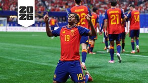 Lamine Yamal festejando su primer gol en Copas Mundiales.