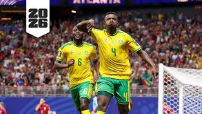 Jugador de la Selección de Sudáfrica celebrando un gol en el Mundial 2026.