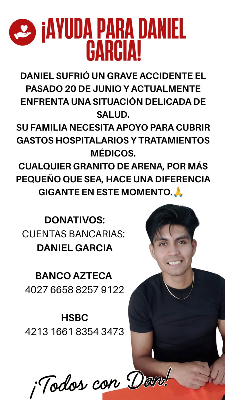 Solicitan ayuda para Daniel García