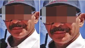 Hombre con cara censurada bigote y gorra azul