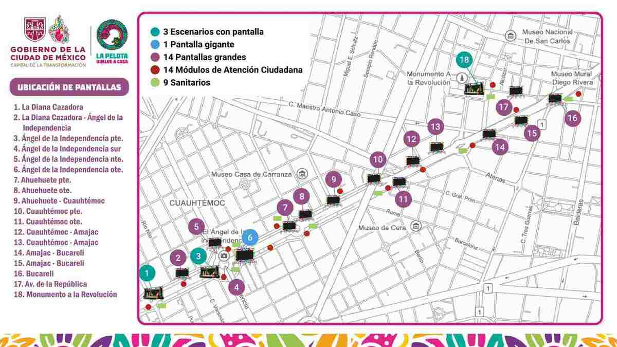 Mapa de ubicación de pantallas en CdMx para ver a la Selección Mexicana en Mundial 2026