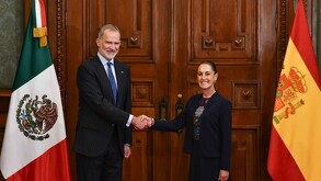 Claudia Sheinbaum, presidenta de México, durante la ceremonia de bienvenida a Felipe VI, Rey de España