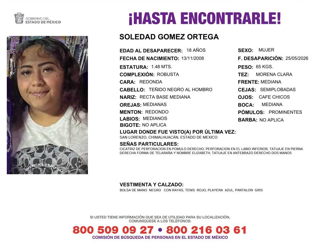 Soledad Gómez Ortega desaparecida en Chimalhuacán, Edomex