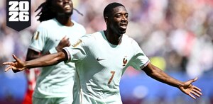 Ousmane Dembelé festejando uno de sus tres goles con Francia ante Noruega en Fase de grupos en el Mundial 2026.