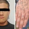 Mano tatuada y rostro de un hombre detenido en Veracruz.