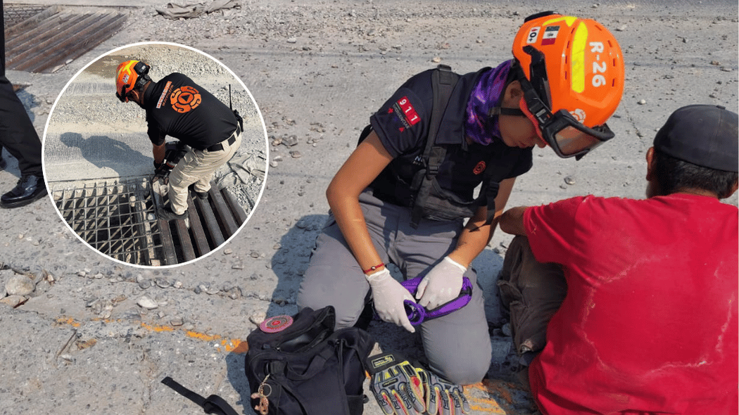 Rescatan adulto mayor atrapado en alcantarilla / Especial.