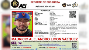 Buscan a Mauricio Alejandro Licón Vázquez, joven de 24 años desaparecido en Apodaca. Su auto fue hallado abandonado y con las luces encendidas.