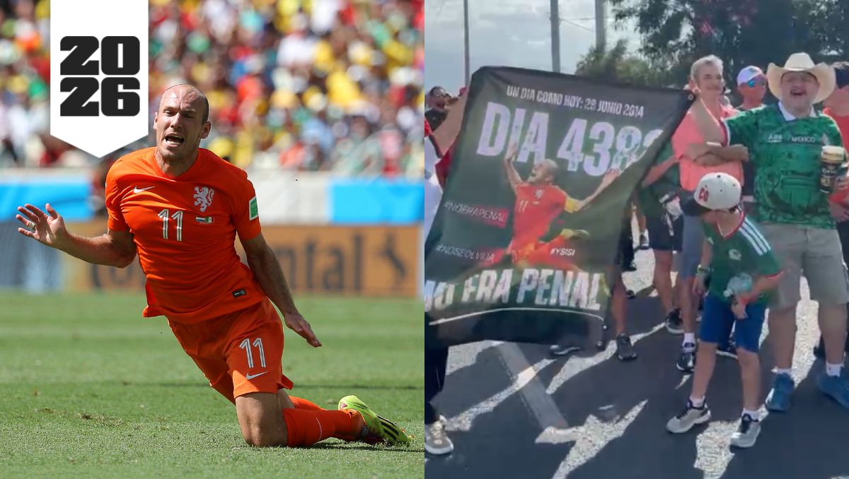A 12 años de la eliminación en Brasil 2014, aficionados mexicanos llegaron al Estadio Monterrey para recordarle a Países Bajos el histórico 'No era penal'.