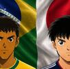 Imagen de personajes del anime Super Campeones con playera de Brasil y Japón