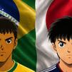 Imagen de personajes del anime Super Campeones con playera de Brasil y Japón