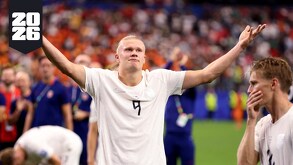 Erling Haaland festejando la clasificación de Noruega a los 8vos de Final de la Copa del Mundo 2026.