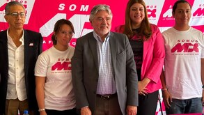 Miembros del partido político Somos México en rueda de prensa