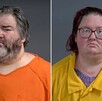 A la izquierda una foto del hombre Damien O'Brien y a la derecha una mujer de nombre Jessica O'Brien al momento de ser detenidos por la muerte de su hijo