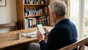 Adulto mayor consultando WhatsApp