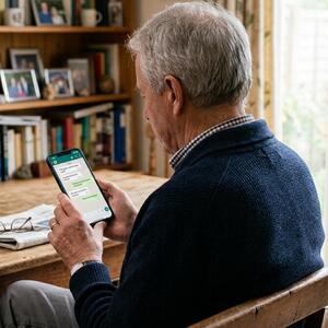 Adulto mayor consultando WhatsApp