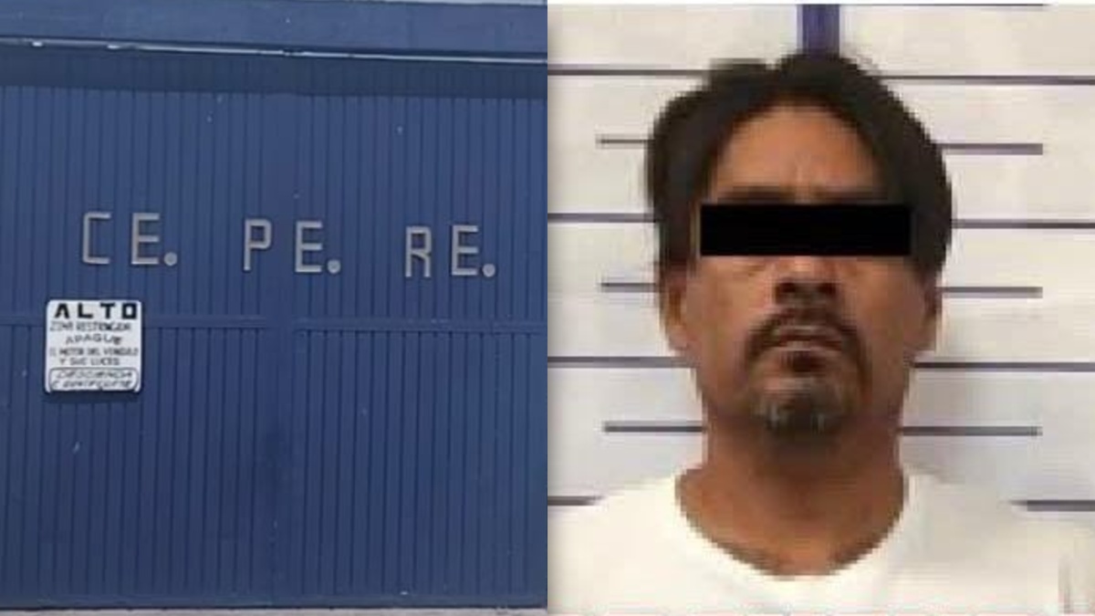 Foto de un hombre detenido junto a la fachada del Cereso de Tehuacán.