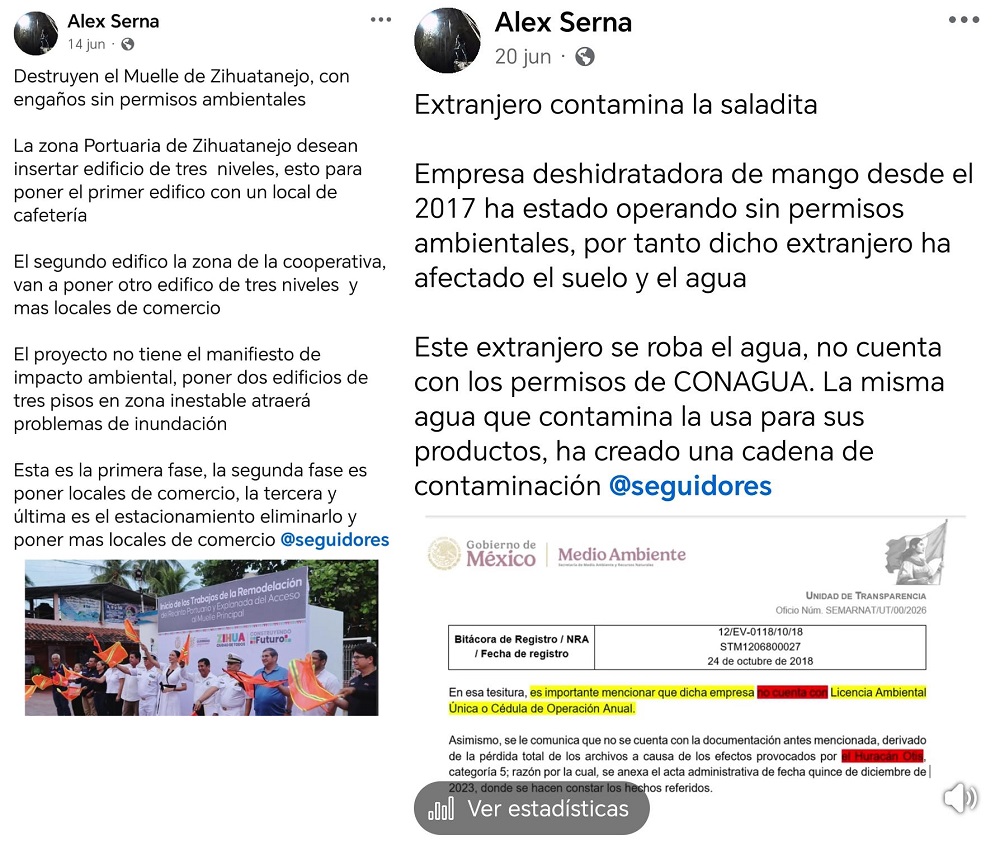 Publicaciones de Facebook de un usuario de nombre Alex Serna.