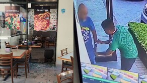 Hombre agrediendo a empleado de La Pizza de Junco en Monterrey.