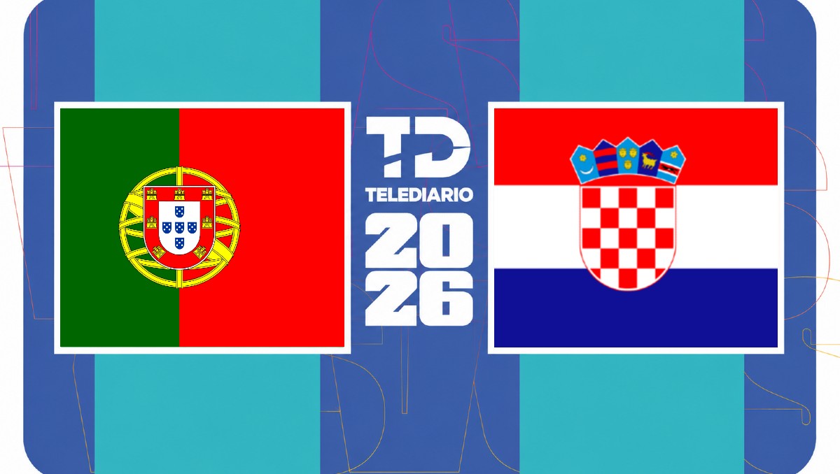 Plantilla de Telediario del partido Portugal vs Croacia. Se muestran las banderas de ambas naciones.