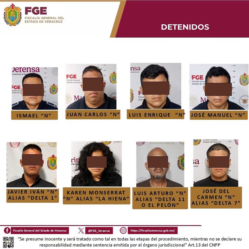 Ocho persona detenidas por sus nexos con el asesinato de la periodista Roxana Guzmán en Veracruz.