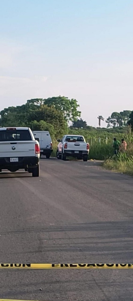 Camionetas junto a un campo tras la localización de un cuerpo sin vida.