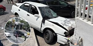 Cámaras de vigilancia captaron el momento en que un automóvil Tsuru blanco se estrelló contra un jardín