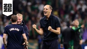 Thomas Tuchel festejando luego de ganarle a México en Octavos de Final del Mundial 2026.