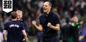 Thomas Tuchel festejando luego de ganarle a México en Octavos de Final del Mundial 2026.