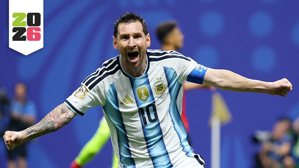 Lionel Messi festejando su gol en el partido Argentina vs Egipto en los 8vos de Final del Mundial 2026.