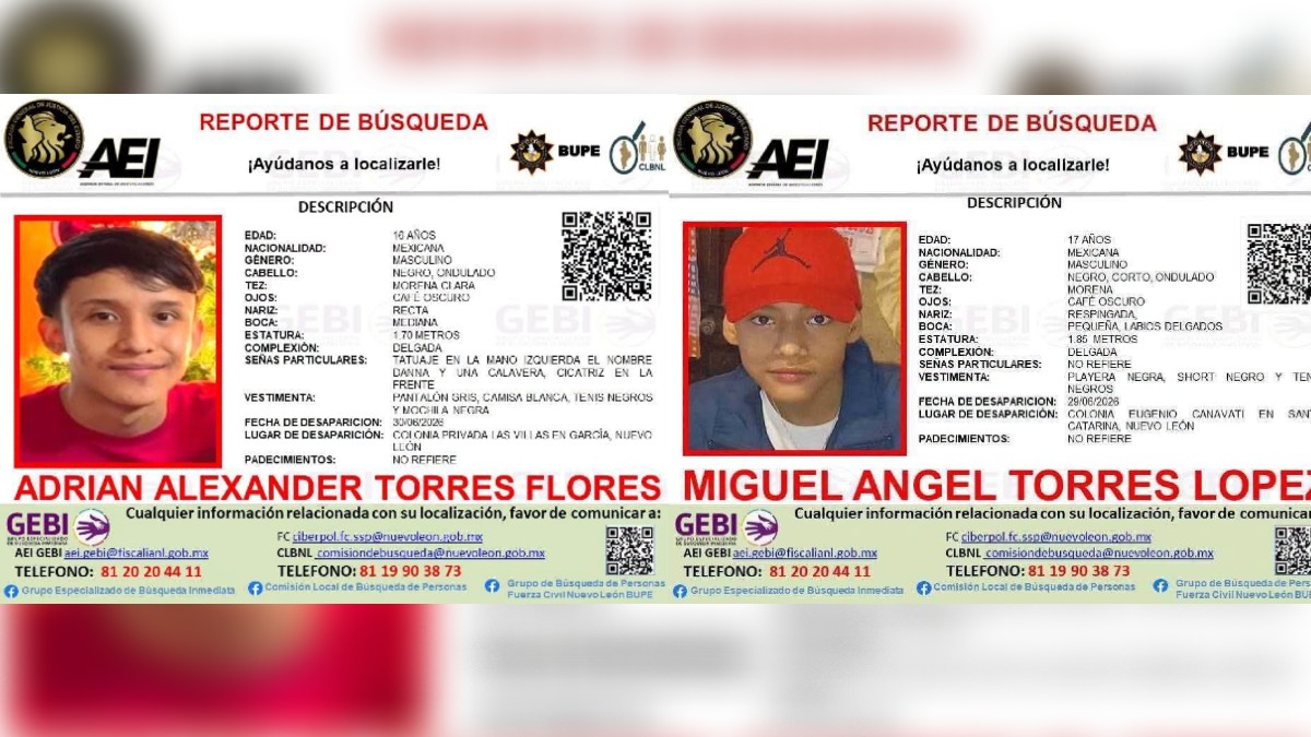 Miguel Ángel Torres fue visto por última vez en Santa Catarina y Adrián Torres en García.